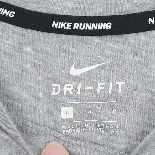 Nike Men's Grey Dri-Fit Running T-Shirt Size L Athletic Fit