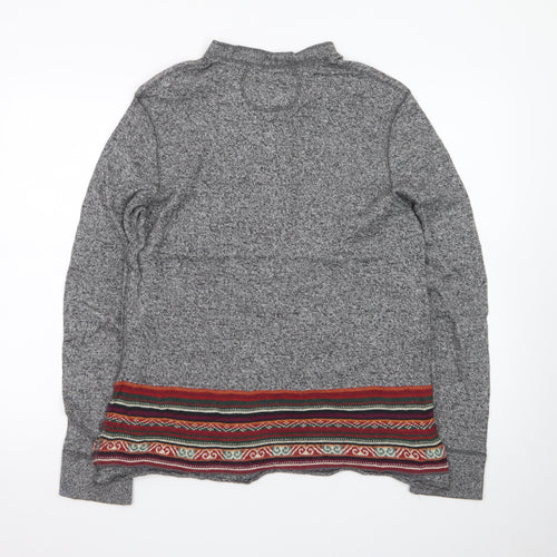 Polo Ralph Lauren Men's Grey Henley Jumper L Aztec Knit Cotton Blend