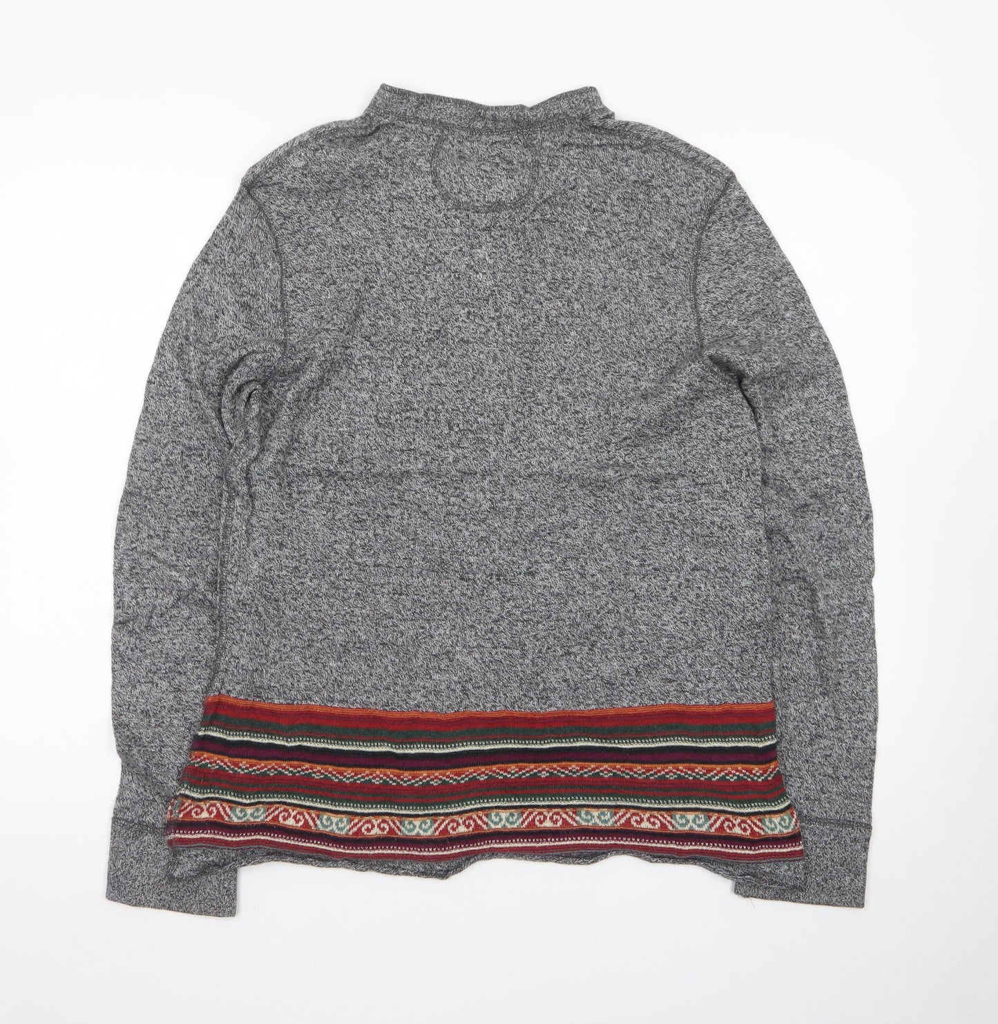 Polo Ralph Lauren Men's Grey Henley Jumper L Aztec Knit Cotton Blend
