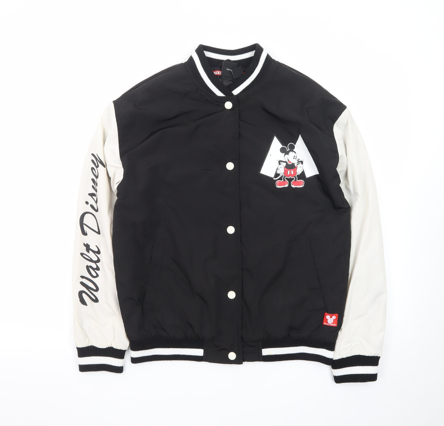 Disney Girls Black Varsity Jacket 12-13 Years Mickey Mouse Lined Bomber