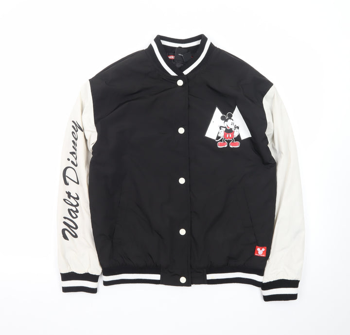 Disney Girls Black Varsity Jacket 12-13 Years Mickey Mouse Lined Bomber