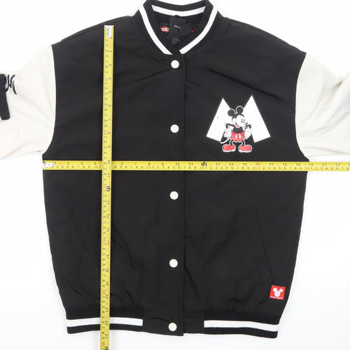 Disney Girls Black Varsity Jacket 12-13 Years Mickey Mouse Lined Bomber