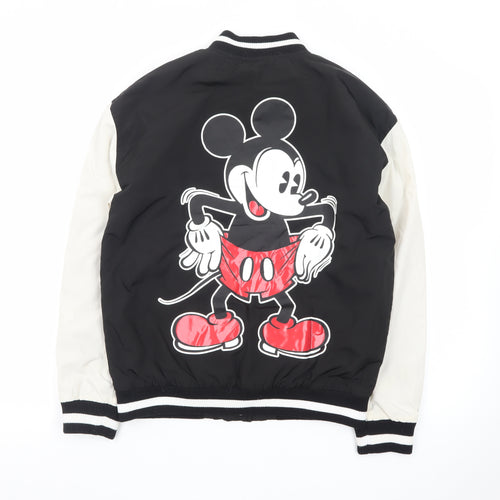 Disney Girls Black Varsity Jacket 12-13 Years Mickey Mouse Lined Bomber