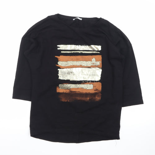 MEGI Collection Women's Black Abstract Print 3/4 Sleeve T-Shirt S