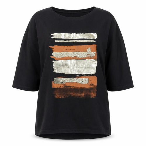 MEGI Collection Women's Black Abstract Print 3/4 Sleeve T-Shirt S