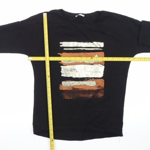 MEGI Collection Women's Black Abstract Print 3/4 Sleeve T-Shirt S
