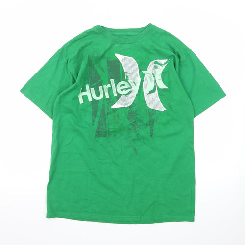 Hurley Men's Green Graphic Print Cotton Short Sleeve T-Shirt M