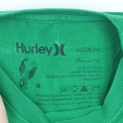 Hurley Men's Green Graphic Print Cotton Short Sleeve T-Shirt M