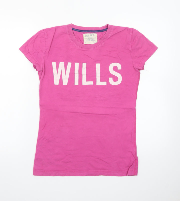 Jack Wills Womens Pink Basic Crew Neck Cotton T-Shirt Size 10