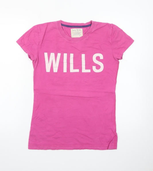 Jack Wills Womens Pink Basic Crew Neck Cotton T-Shirt Size 10