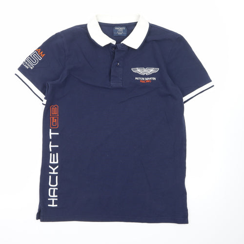 Hackett Aston Martin Racing Men's Blue Cotton Polo Shirt M
