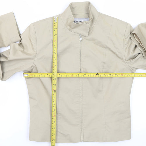 Warehouse Women’s Beige Zip-Up Cotton Blend Short Jacket UK 12