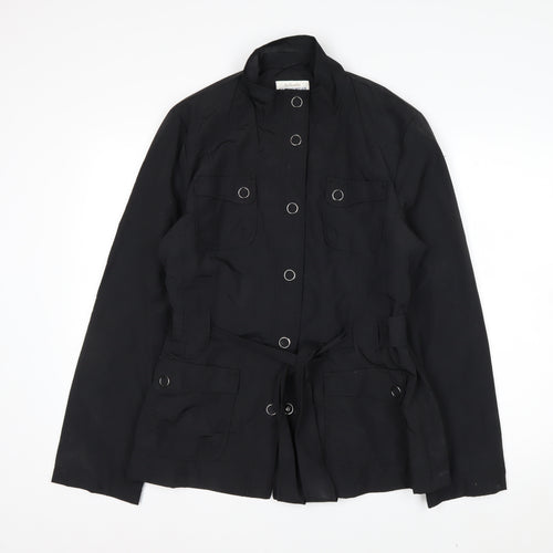 BHS Womens Black Military Style Belted Jacket Size 16