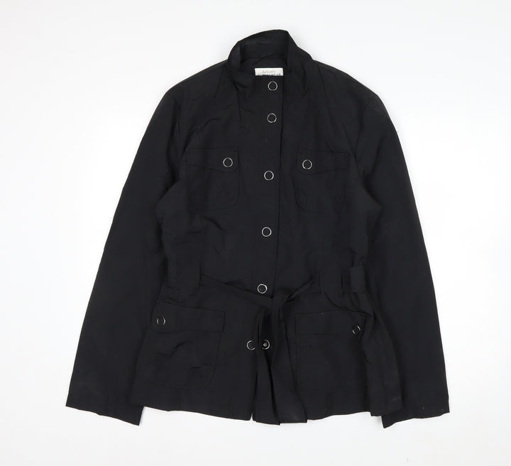 BHS Womens Black Military Style Belted Jacket Size 16