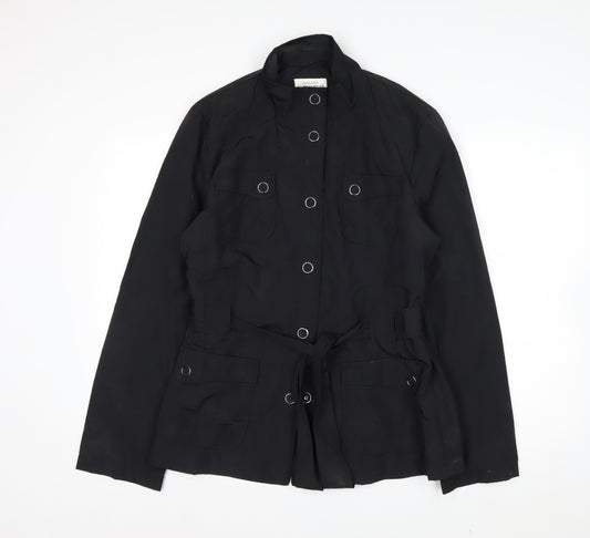 BHS Womens Black Military Style Belted Jacket Size 16