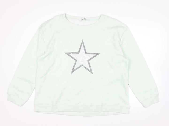 Bonmarché Women’s Mint Green Star Sweatshirt Size 18 Polyester Cotton Blend