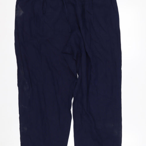 Marks and Spencer Women’s Blue Linen Blend Cropped Wide-Leg Trousers Size 14