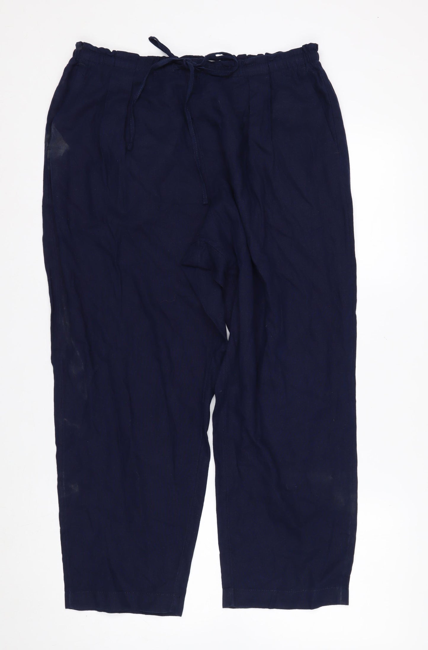 Marks and Spencer Women’s Blue Linen Blend Cropped Wide-Leg Trousers Size 14