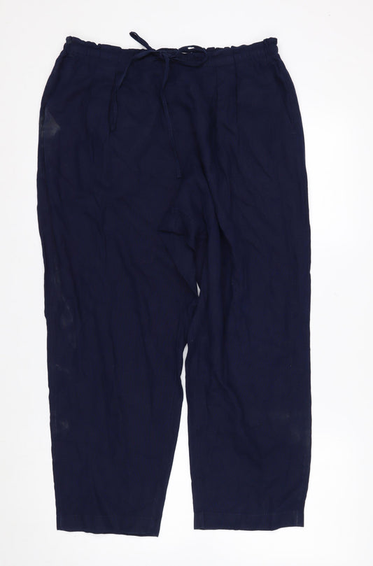 Marks and Spencer Women’s Blue Linen Blend Cropped Wide-Leg Trousers Size 14