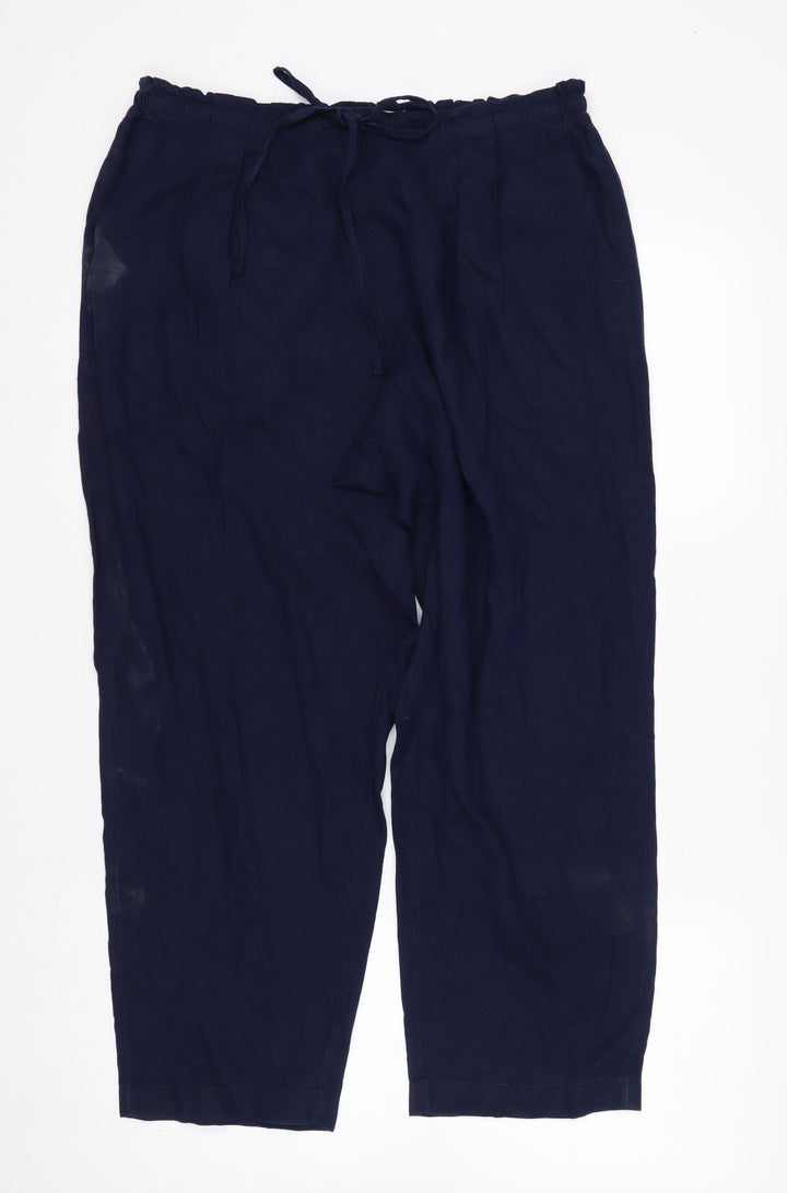 Marks and Spencer Women’s Blue Linen Blend Cropped Wide-Leg Trousers Size 14