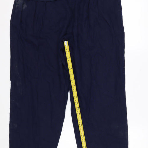 Marks and Spencer Women’s Blue Linen Blend Cropped Wide-Leg Trousers Size 14
