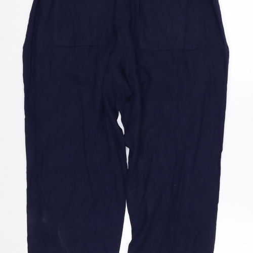 Marks and Spencer Women’s Blue Linen Blend Cropped Wide-Leg Trousers Size 14