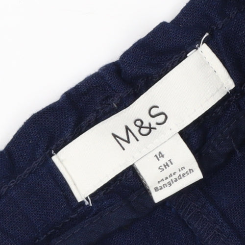 Marks and Spencer Women’s Blue Linen Blend Cropped Wide-Leg Trousers Size 14