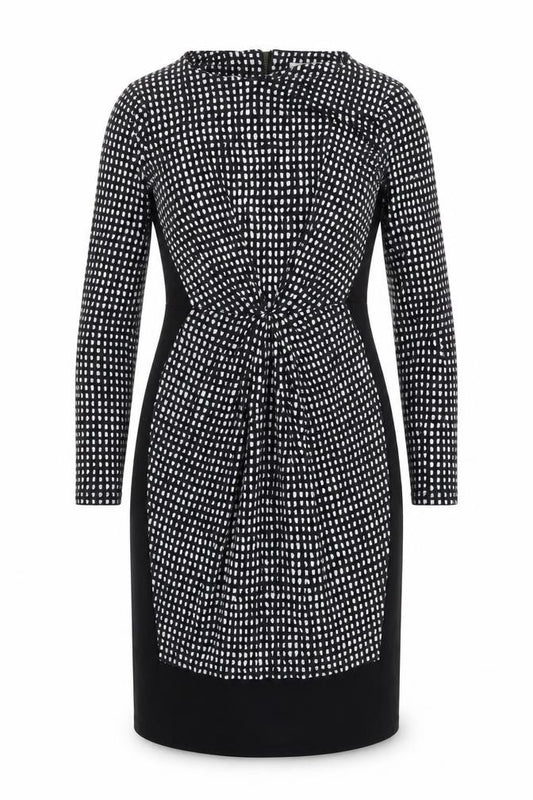 Front view of L.K. Bennett Women Black Geometric Sheath Dress, size 10