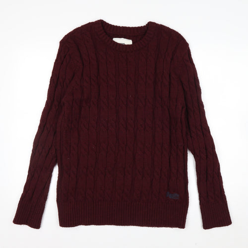 Superdry Men's Red Cable-Knit Crew Neck Jumper 2XL
