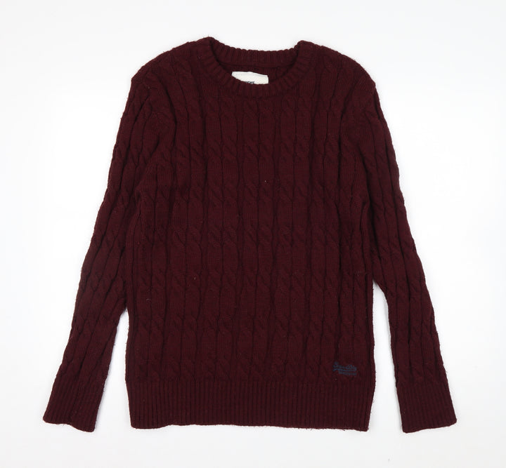Superdry Men's Red Cable-Knit Crew Neck Jumper 2XL