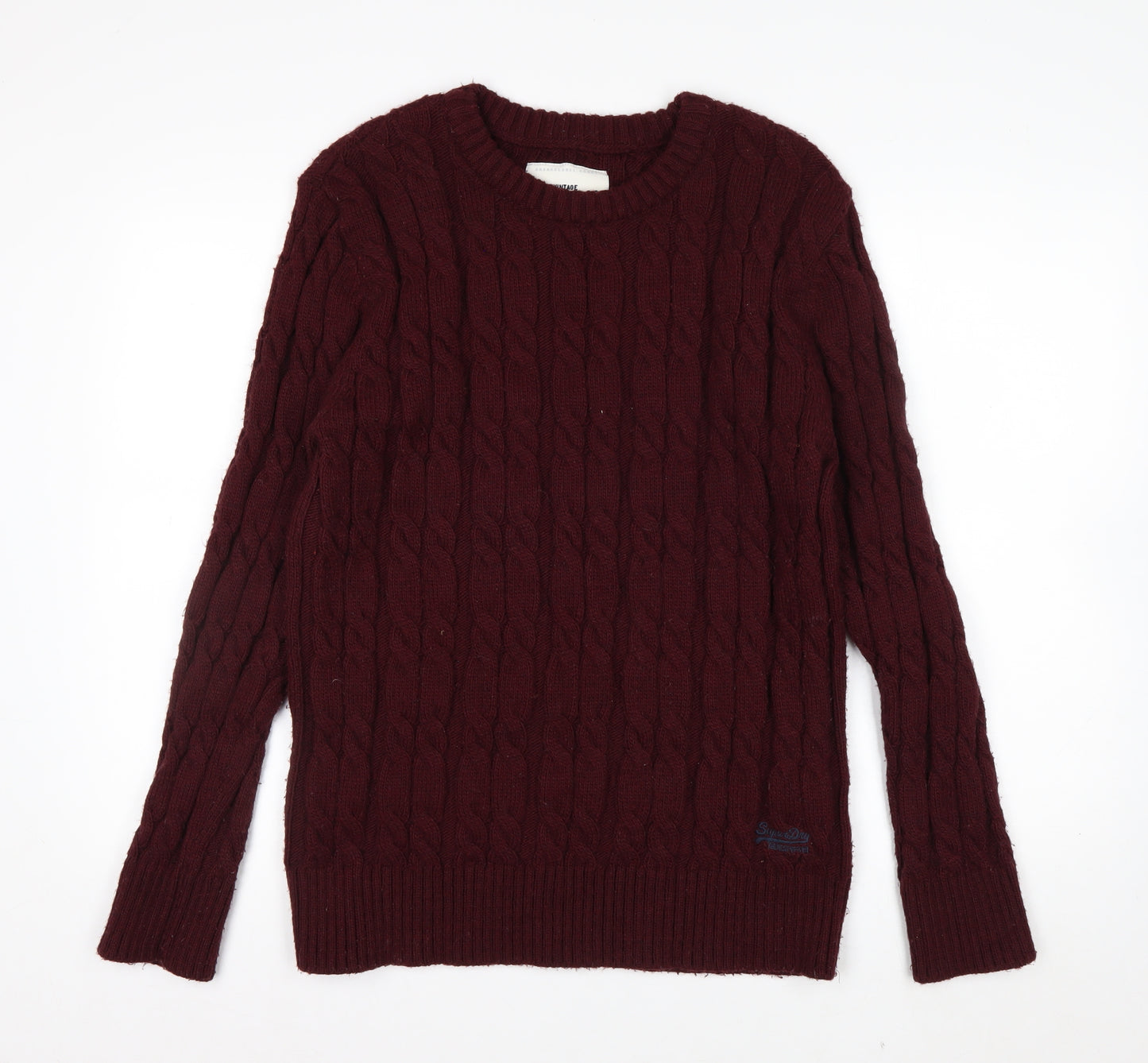 Superdry Men's Red Cable-Knit Crew Neck Jumper 2XL