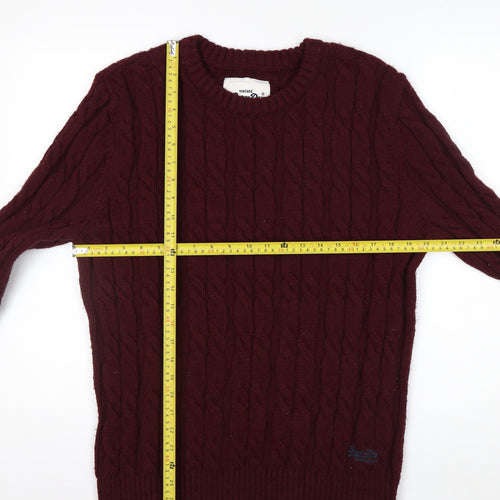 Superdry Men's Red Cable-Knit Crew Neck Jumper 2XL