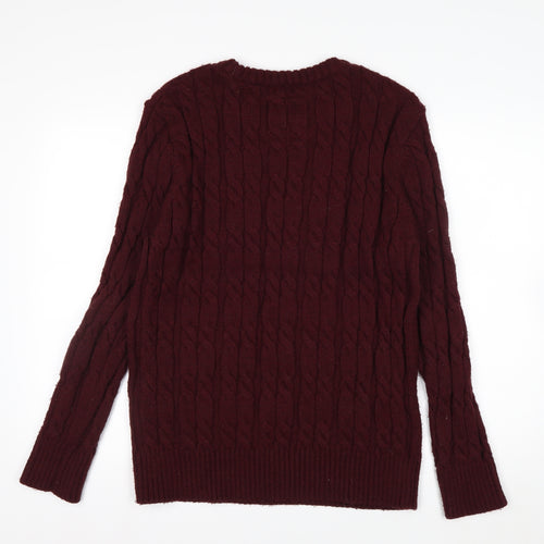 Superdry Men's Red Cable-Knit Crew Neck Jumper 2XL