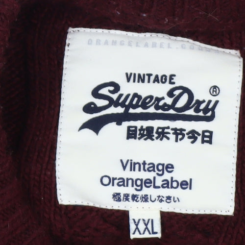 Superdry Men's Red Cable-Knit Crew Neck Jumper 2XL