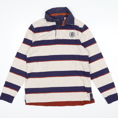 Marks and Spencer Blue Harbour Men's Beige Striped Rugby Shirt M