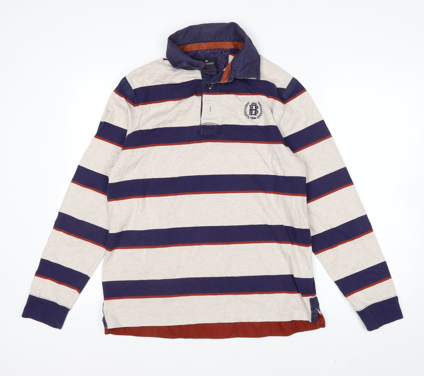 Marks and Spencer Blue Harbour Men's Beige Striped Rugby Shirt M