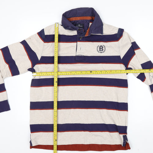 Marks and Spencer Blue Harbour Men's Beige Striped Rugby Shirt M