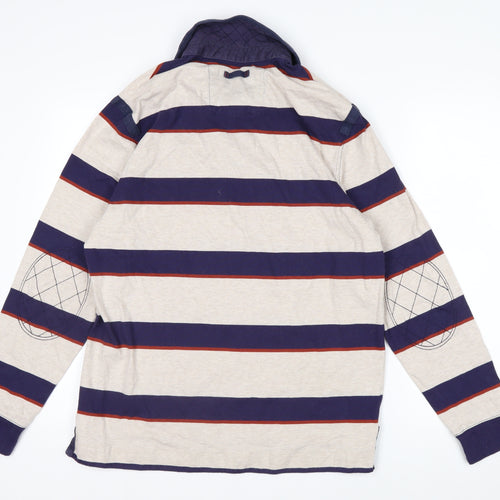 Marks and Spencer Blue Harbour Men's Beige Striped Rugby Shirt M