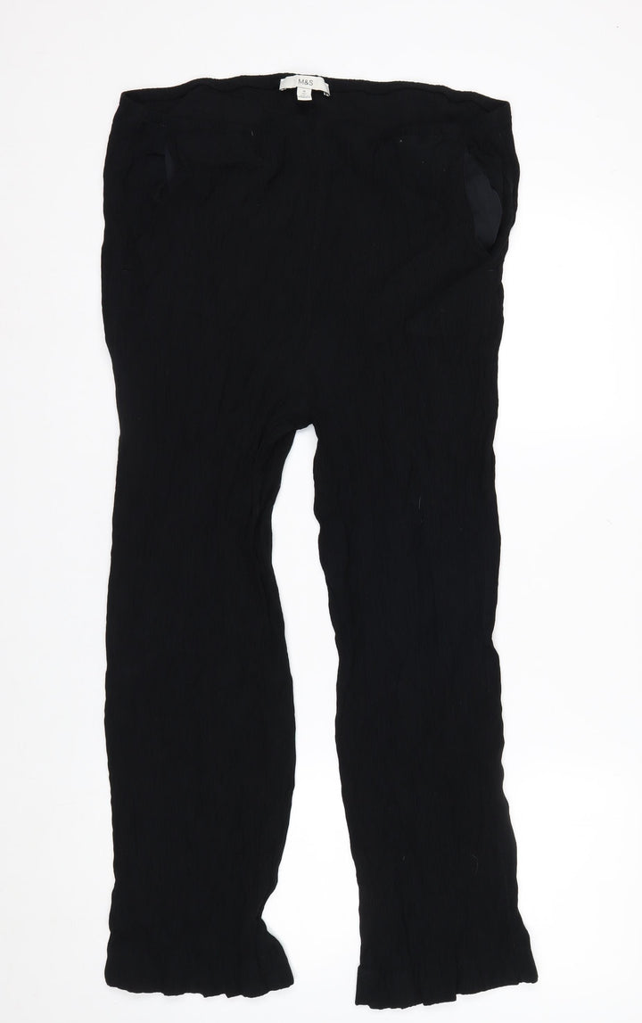 Marks and Spencer Women Black Size 18 Short Elastic Waist Trousers