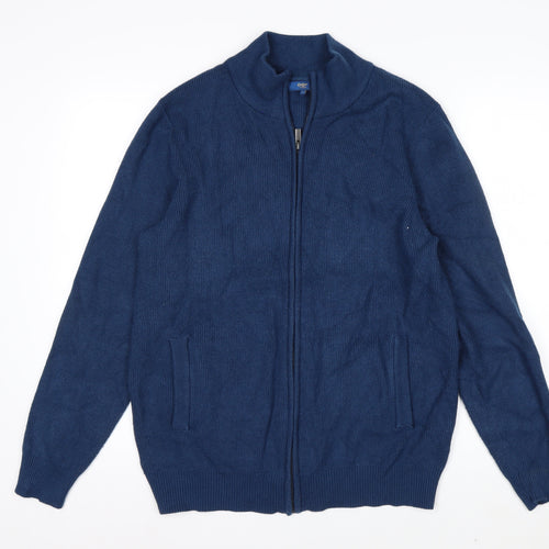 Cotton Traders Men’s Blue Full Zip Knit Jumper L High Neck