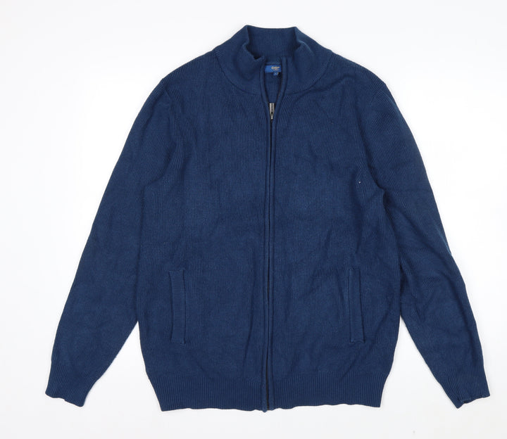 Cotton Traders Men’s Blue Full Zip Knit Jumper L High Neck