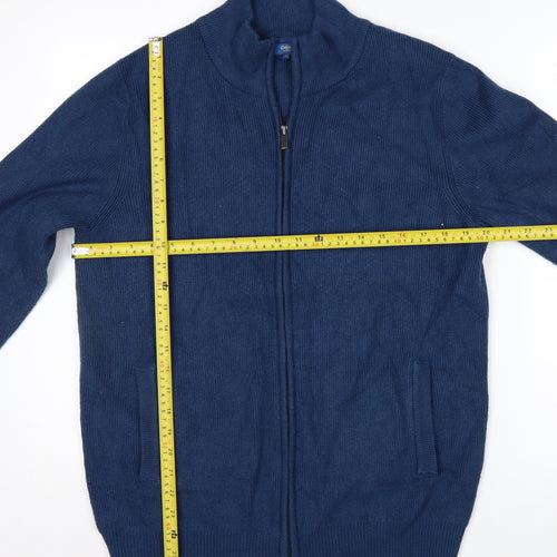 Cotton Traders Men’s Blue Full Zip Knit Jumper L High Neck