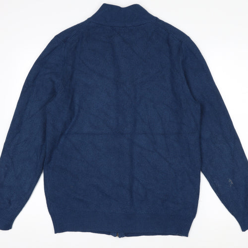 Cotton Traders Men’s Blue Full Zip Knit Jumper L High Neck