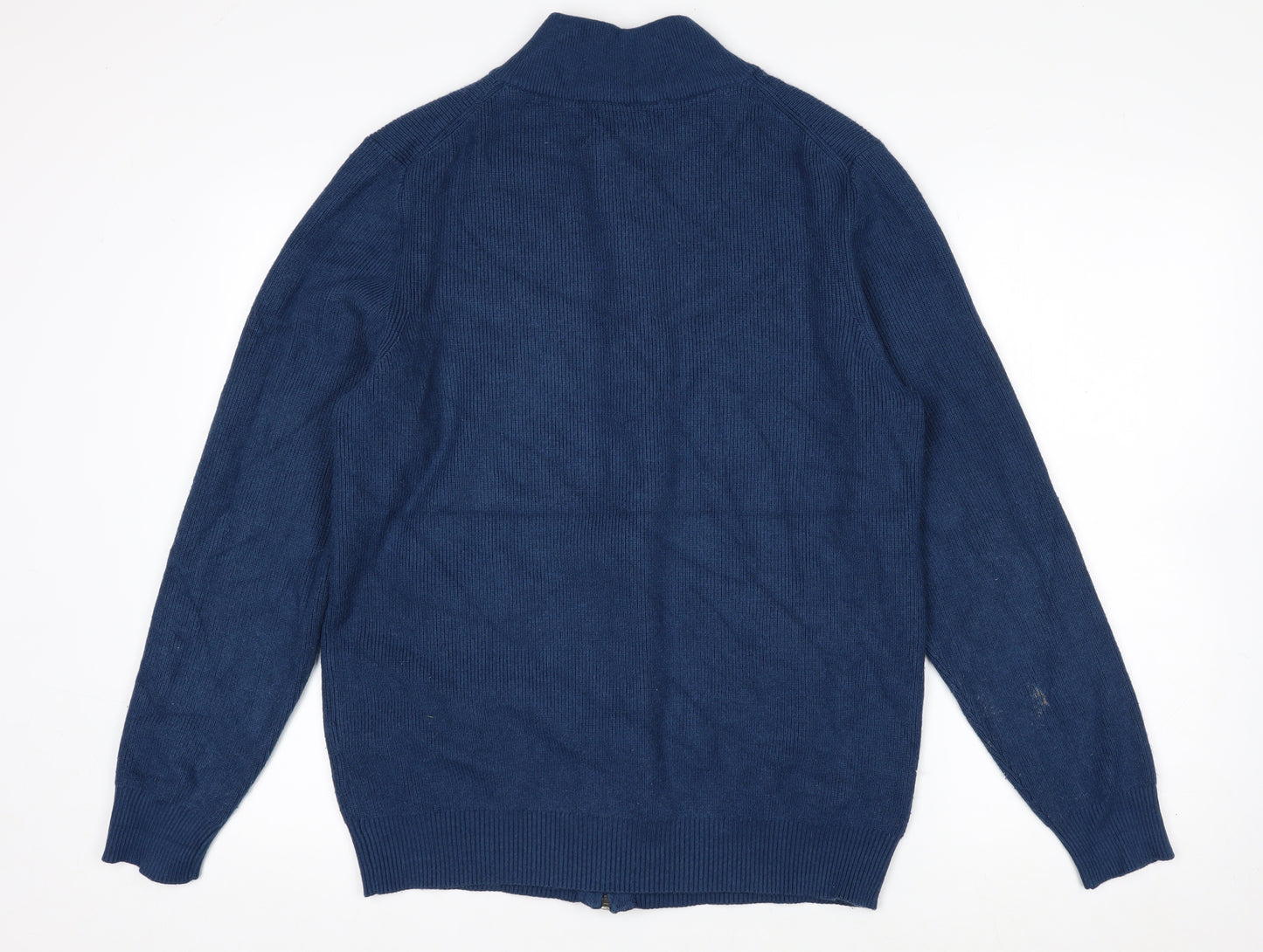 Cotton Traders Men’s Blue Full Zip Knit Jumper L High Neck