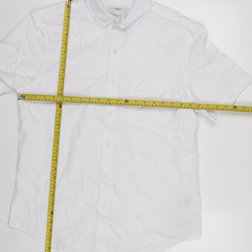 Marks and Spencer Men’s White Linen Blend Short Sleeve Button-Up Shirt M