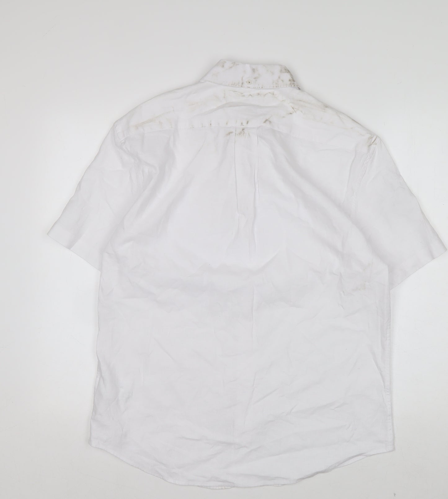 Marks and Spencer Men’s White Linen Blend Short Sleeve Button-Up Shirt M