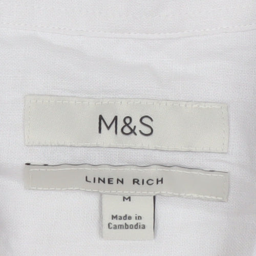 Marks and Spencer Men’s White Linen Blend Short Sleeve Button-Up Shirt M