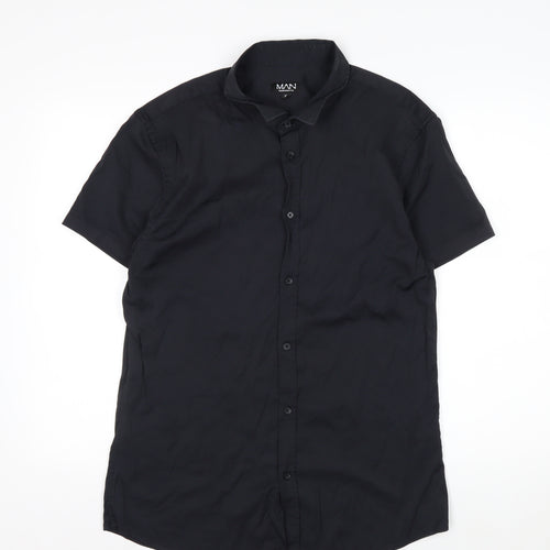 boohooMAN Men's Black XL Short Sleeve Button-Up Casual Shirt