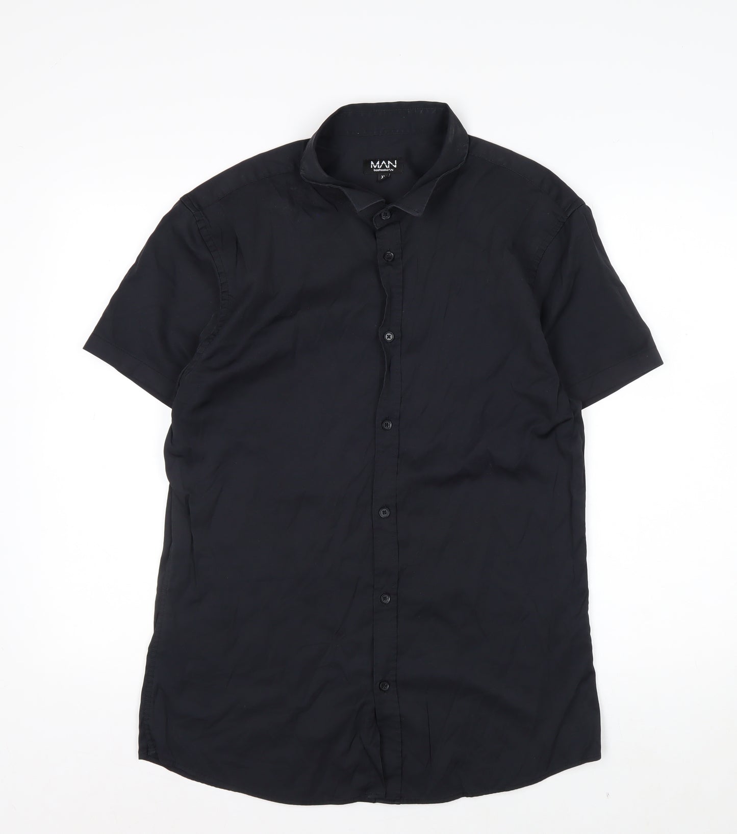 boohooMAN Men's Black XL Short Sleeve Button-Up Casual Shirt