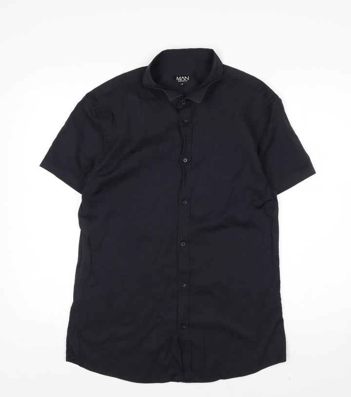 boohooMAN Men's Black XL Short Sleeve Button-Up Casual Shirt